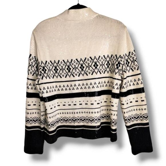 St. John Collection Marie Gray Sweater Sz Large Sequin Fair Isle Mock Turtleneck - Picture 2 of 11
